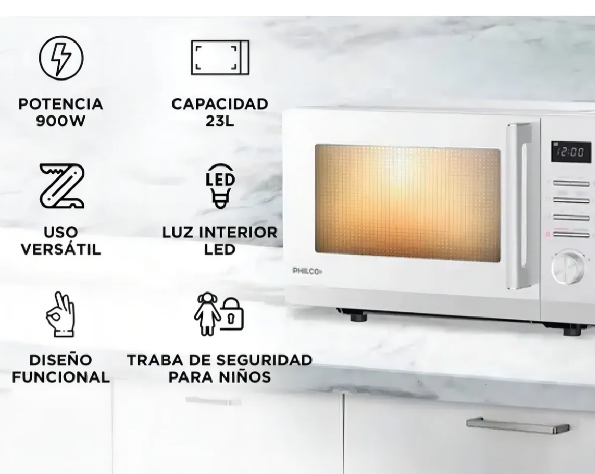 MICROONDAS PHILCO MPHDW23UAP 23LTS DIGIT - Imagen 2