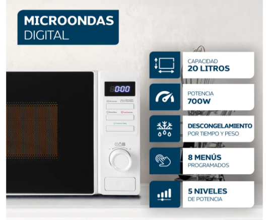 MICROONDAS PHILCO MPHDW20UAN 20LTS DIGIT - Imagen 2