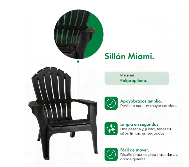SILLON PLAST GARDEN LIFE MIAMI NEGRO - Imagen 4